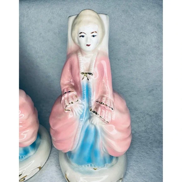 Vintage Lady Figurine‎ Vase Pair Pink Blue Floral Accent Decor lamp bases - Picture 2 of 12